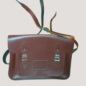 Satchel Handbag Maroon Leather Vintage The Cambridge Company Adjustable Strap